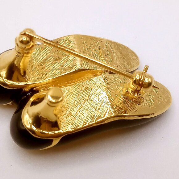 Vintage Napier Brooch Gold Tone Black Ballet Slippers Shoes Lapel Pin - Picture 5 of 9